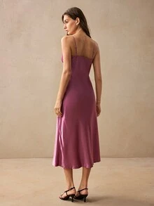 Willow Rêve Women's Lace Patchwork Sexy Romantic Date Dinner Night Out Party Spaghetti Strap Dress, Summer For Holiday, Elegant Long Dusty Mauve - Dusty Pink - View 3