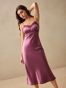 Willow Rêve Women's Lace Patchwork Sexy Romantic Date Dinner Night Out Party Spaghetti Strap Dress, Summer For Holiday, Elegant Long Dusty Mauve - Dusty Pink - View 2
