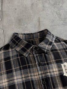 AXEPEAK Men's Summer Casual Plaid & Letter Print Shirt - Black and White - View 4