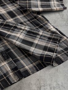 AXEPEAK Men's Summer Casual Plaid & Letter Print Shirt - Black and White - View 7