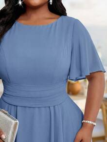Fleurora Plus Size Women Solid Color Round Neck Ruffle Short Sleeve Elegant Ninang Dress Wedding Evening Formal Mother Of The Bride Guest Dusty Blue Summer - Dusty Blue - View 6