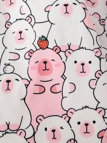 SHEIN 女童冬季外套 可愛卡通熊印花 羊羔絨內裡連帽外套 加厚保暖抓絨外套 舒適衣物 附耳朵設計 - 粉色 - 查看 6