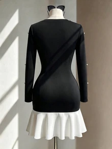 Fine & Folde Fall Women's Elegant French Round Neck Beaded Fitted ...