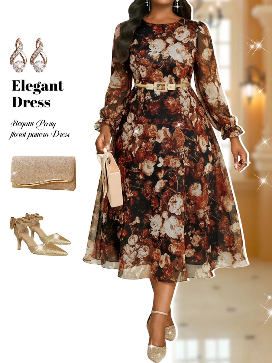 Fleurora 大码优雅派对花卉印花连衣裙 - 彩色 - 查看 1