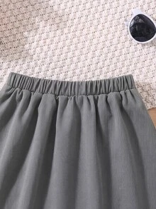 SHEIN 少女時尚百搭梭織純色百褶修身休閒裙 - 灰色 - 查看 6