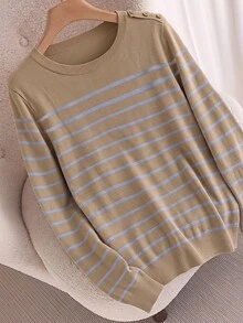 CosyJoli Suéter de talla grande con patrón de rayas y detalle de botones - Multicolor - Ver 4