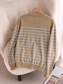 CosyJoli Suéter de talla grande con patrón de rayas y detalle de botones - Multicolor - Ver 3