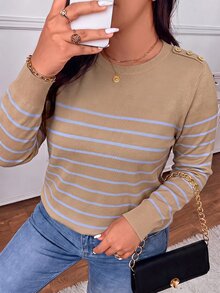 CosyJoli Suéter de talla grande con patrón de rayas y detalle de botones - Multicolor - Ver 6