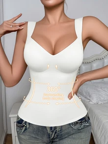 SHEIN 1 件女士无缝塑身衣上衣，腰腹部塑形，简约吊带背心可外穿，塑身 - 白色 - 查看 5