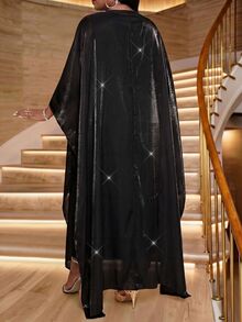 Fleurora Plus Size Elegant Party Sequin Embroidered Dress Fall - Black - View 2