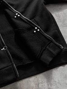 AXEPEAK Sweatshirt Kasual Lengan Panjang Pria Warna Polos dengan Gesper Pesawat Logam - Hitam - View 5