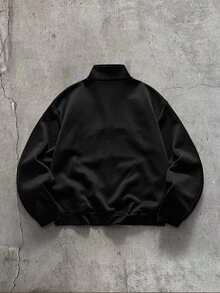 AXEPEAK Sweatshirt Kasual Lengan Panjang Pria Warna Polos dengan Gesper Pesawat Logam - Hitam - View 2