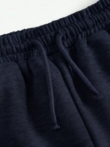 Girlism Tween Girl Navy Blue Knit Loose Casual Drawstring Pocket Wide Leg Sweatpants Loose Fitting Pants Wide Leg Pants Navy Wide Leg Pants - Navy Blue - View 7