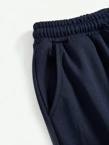 Girlism Tween Girl Navy Blue Knit Loose Casual Drawstring Pocket Wide Leg Sweatpants Loose Fitting Pants Wide Leg Pants Navy Wide Leg Pants - Navy Blue - View 4