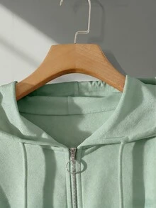 Seusyu Burgundy Slimming Zip-Up Hooded Casual Long Sleeve Jacket & Pants 2 Pieces Set For Women, Autumn/Winter - Green - View 4