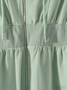 Seusyu Burgundy Slimming Zip-Up Hooded Casual Long Sleeve Jacket & Pants 2 Pieces Set For Women, Autumn/Winter - Green - View 5