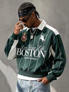 Manfinity EMRG Men's Knight Graphic & Letter Print Button Half-Zip Sweatshirt - Multicolor - View 2