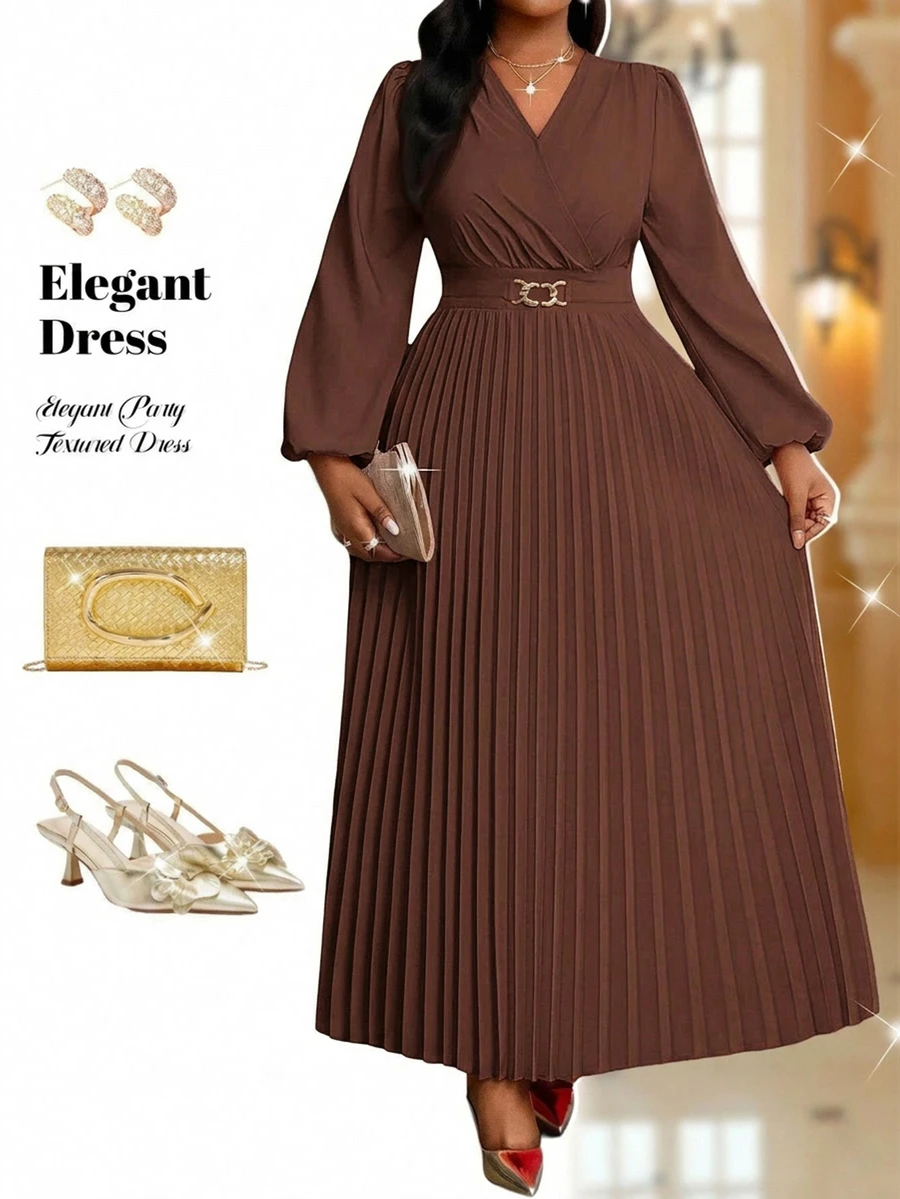 Fleurora Plus Size Solid Color Pleated Dress, Fashion Summer Church Women's Holiday Dress
