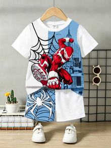 SHEIN 1 Random Set Print Short Sleeve Top And Shorts Set, Casual Style, Holiday Outfit, Back To School - Multicolor - View 4