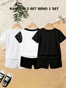 SHEIN 1 Random Set Print Short Sleeve Top And Shorts Set, Casual Style, Holiday Outfit, Back To School - Multicolor - View 2