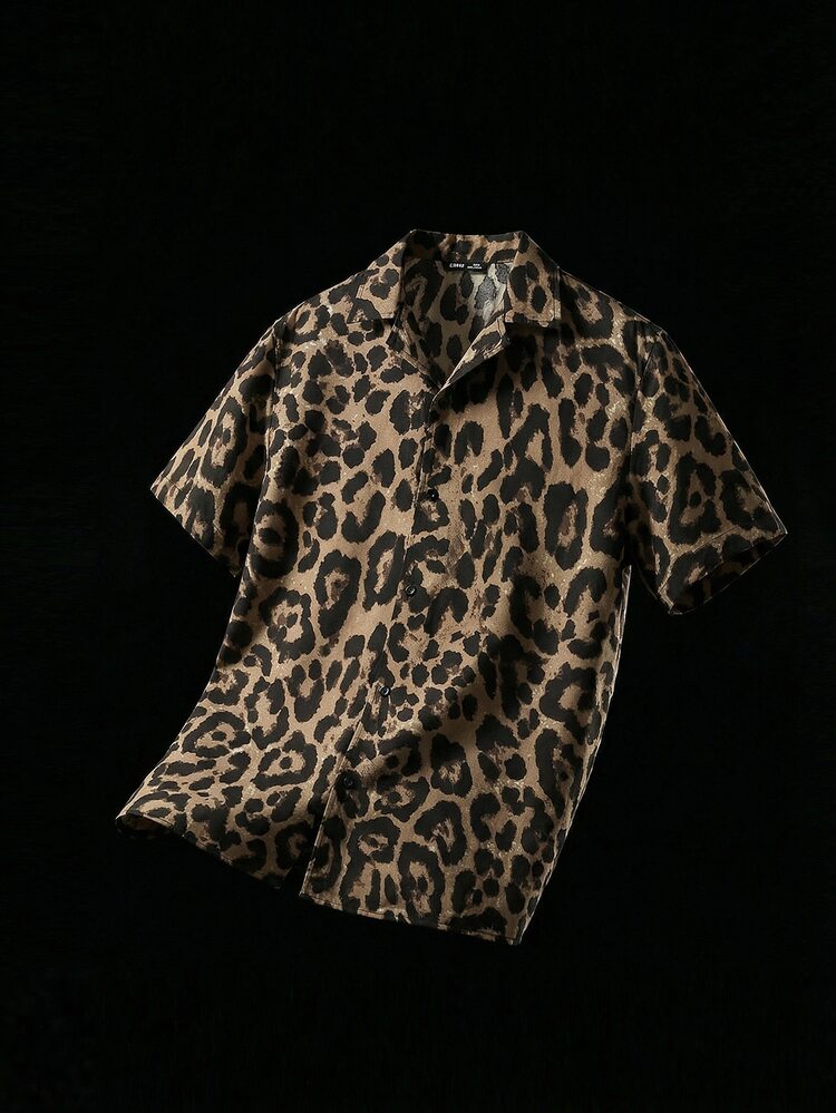 Manfinity RebelGame Men Leopard Print Short Sleeve Shirt, Vacation, Father's Day Gifts - Multicolor - View 6