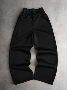 Manfinity Roghcode Men Cross Embroidery Detail Letter Graphic 2 In 1 Drawstring Waist Streetwear Sweatpants , Goth - Black - View 3