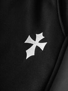 Manfinity Roghcode Men Cross Embroidery Detail Letter Graphic 2 In 1 Drawstring Waist Streetwear Sweatpants , Goth - Black - View 4