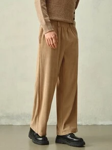 RONVEXI Men's Solid Color Casual Versatile Daily Wear Long Pants Formal Old Money - Khaki - View 1