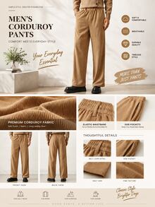 RONVEXI Men's Solid Color Casual Versatile Daily Wear Long Pants Formal Old Money - Khaki - View 2