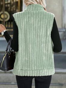 EMERY ROSE Women's Solid Color Zipper Casual Versatile Daily Travel Vest Jacket - Olive Green - View 2