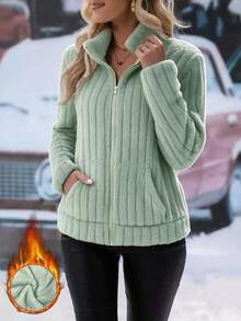 EMERY ROSE Women's Solid Color Zipper Casual Versatile Daily Travel Vest Jacket - Olive Green - View 7