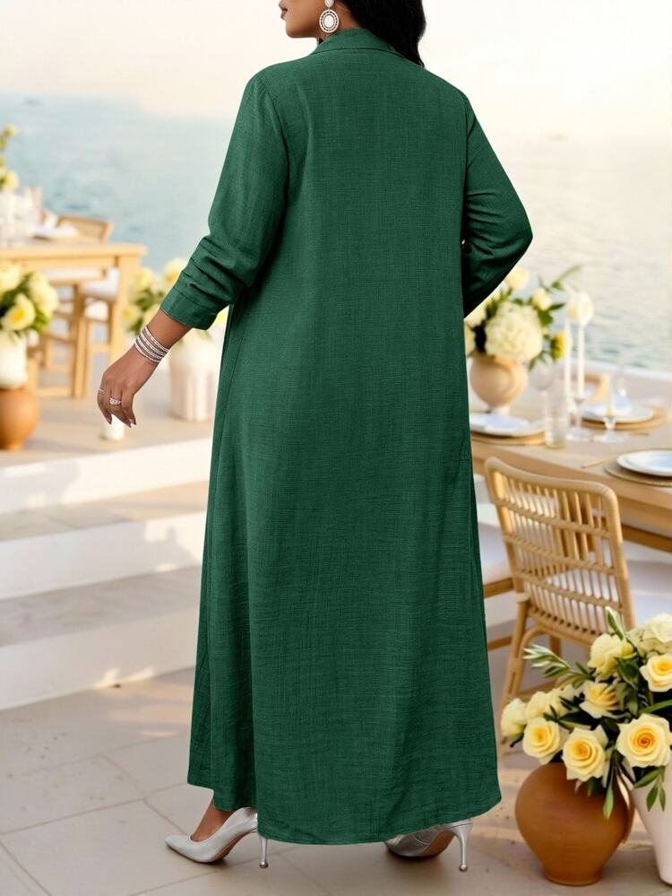 Fleurora Plus Size Women Solid Color Long Sleeve Cardigan And Pants Casual 2 Pieces Set Fall - Dark Green - View 2