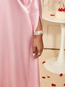 Fleurora Vestido elegante de encaje y parches para fiesta, talla grande, color rosa - Rosa - Ver 8