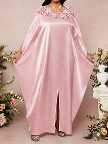 Fleurora Vestido elegante de encaje y parches para fiesta, talla grande, color rosa - Rosa - Ver 4