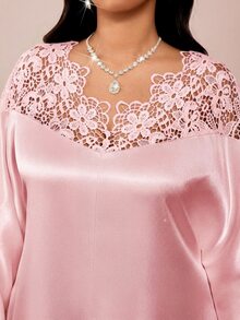 Fleurora Vestido elegante de encaje y parches para fiesta, talla grande, color rosa - Rosa - Ver 6