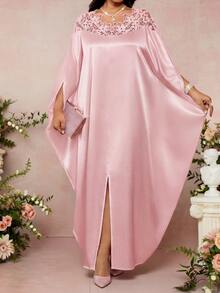 Fleurora Vestido elegante de encaje y parches para fiesta, talla grande, color rosa - Rosa - Ver 5