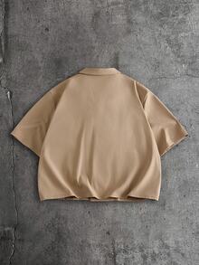AXEPEAK Men's Solid Color Double Button Pocket Short Sleeve Shirt And Pants Set - Camel - View 4