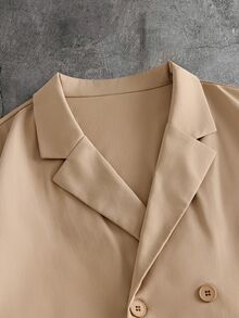 AXEPEAK Men's Solid Color Double Button Pocket Short Sleeve Shirt And Pants Set - Camel - View 5