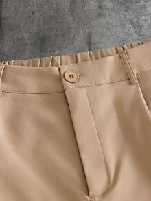 AXEPEAK Men's Solid Color Double Button Pocket Short Sleeve Shirt And Pants Set - Camel - View 10