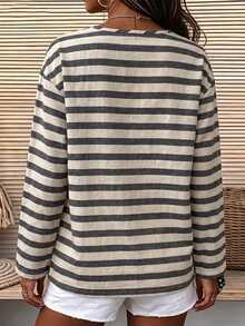 Breezaya Autumn Casual Colorblock Striped Shirt - Multicolor - View 2
