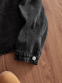SWAVVY Men's Washed Snow-Wash Denim Jacket - Black - View 5