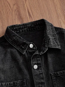 SWAVVY Men's Washed Snow-Wash Denim Jacket - Black - View 2