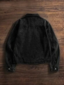 SWAVVY Men's Washed Snow-Wash Denim Jacket - Black - View 4