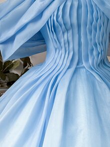 Lovelzi Elegant Glamorous Baby Blue Organza Oversized Bow Off-Shoulder Puffy A-Line Short Mini Princess Prom Homecoming Cocktail Birthday Party Ball Gown - Baby Blue - View 7
