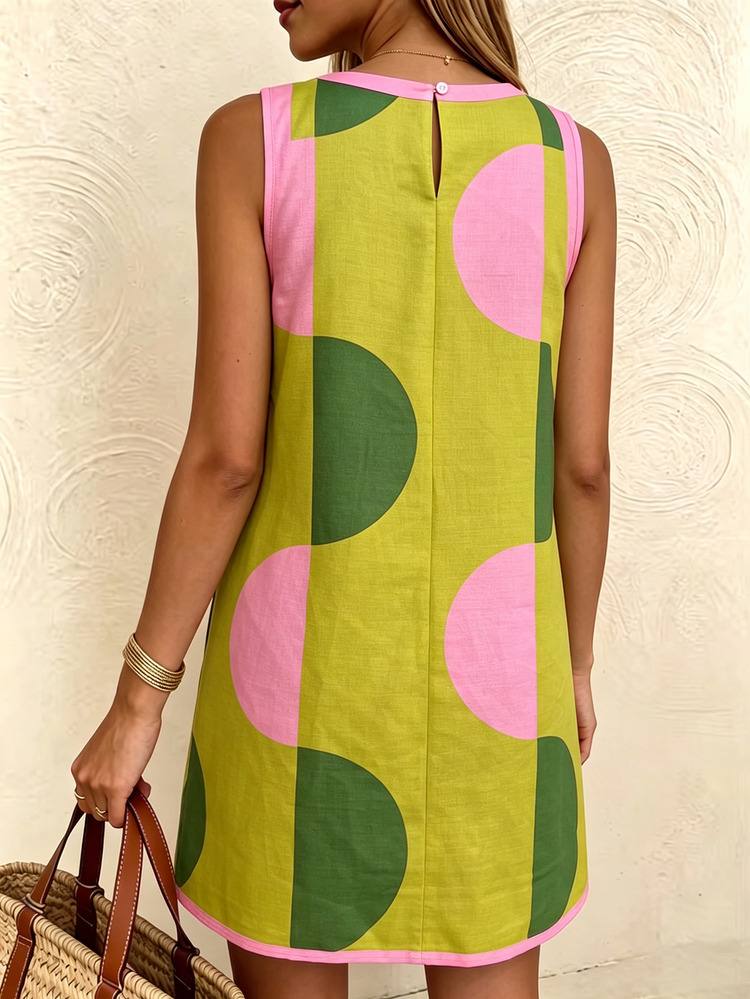 Vaclyn Plus Size Colorblock Print Sleeveless Dress - Green - View 2