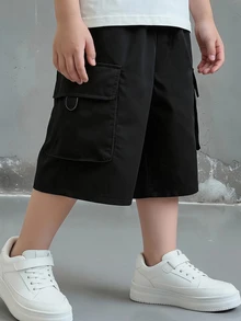 Tween Boys' Casual Everyday Comfortable Patch Pocket Loose Solid Woven Shorts - Black - View 4