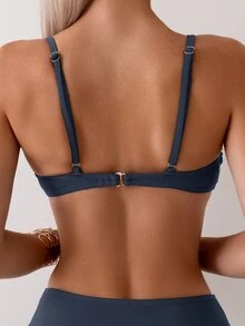 Swim Chiccia Conjunto de tankini y bikini de mujer con tirantes de volantes y decoración redonda de un solo color - Gris Oscuro - Ver 8