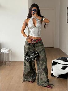 Coolane 女款春季街頭風電音派對嬉皮龐克Y2K鉚釘彈性掛脖上衣 - 銀色 - 查看 3