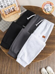 SHEIN 兒童 3 件組青少年男孩休閒字母印花運動長褲套裝 時尚慢跑褲 Joggers 運動褲組合包 - 彩色 - 查看 6