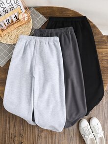 SHEIN 兒童 3 件組青少年男孩休閒字母印花運動長褲套裝 時尚慢跑褲 Joggers 運動褲組合包 - 彩色 - 查看 4